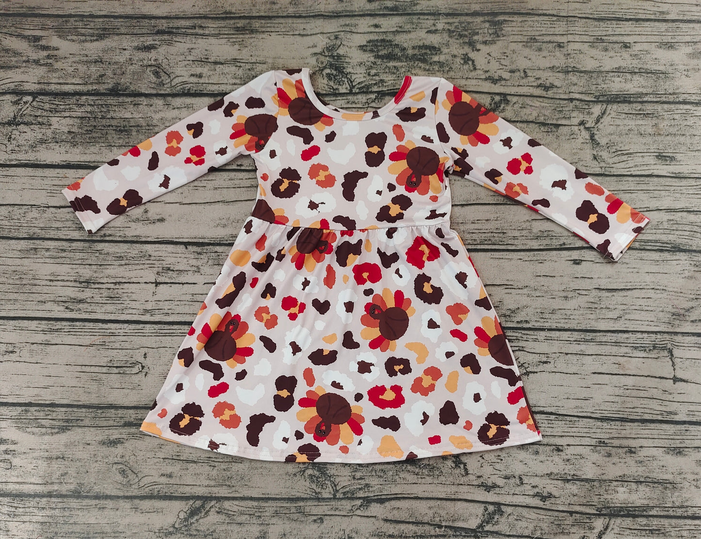Baby Girls Thanksgiving Leopard Turkey A-Line Knee Length Dresses