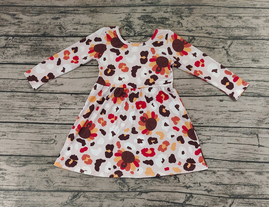 Baby Girls Thanksgiving Leopard Turkey A-Line Knee Length Dresses