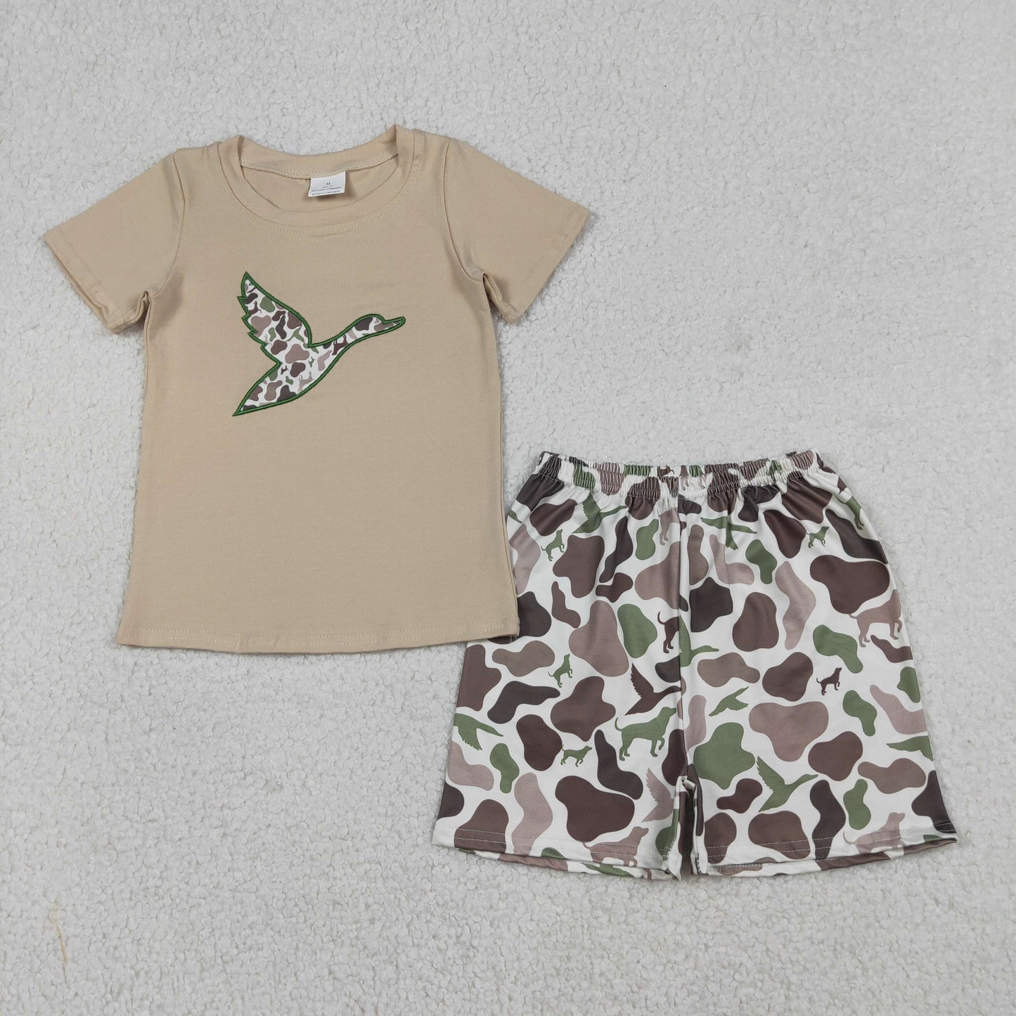 Embroidery Camo Ducks Baby Boys Top Shorts Hunting Clothes Sets