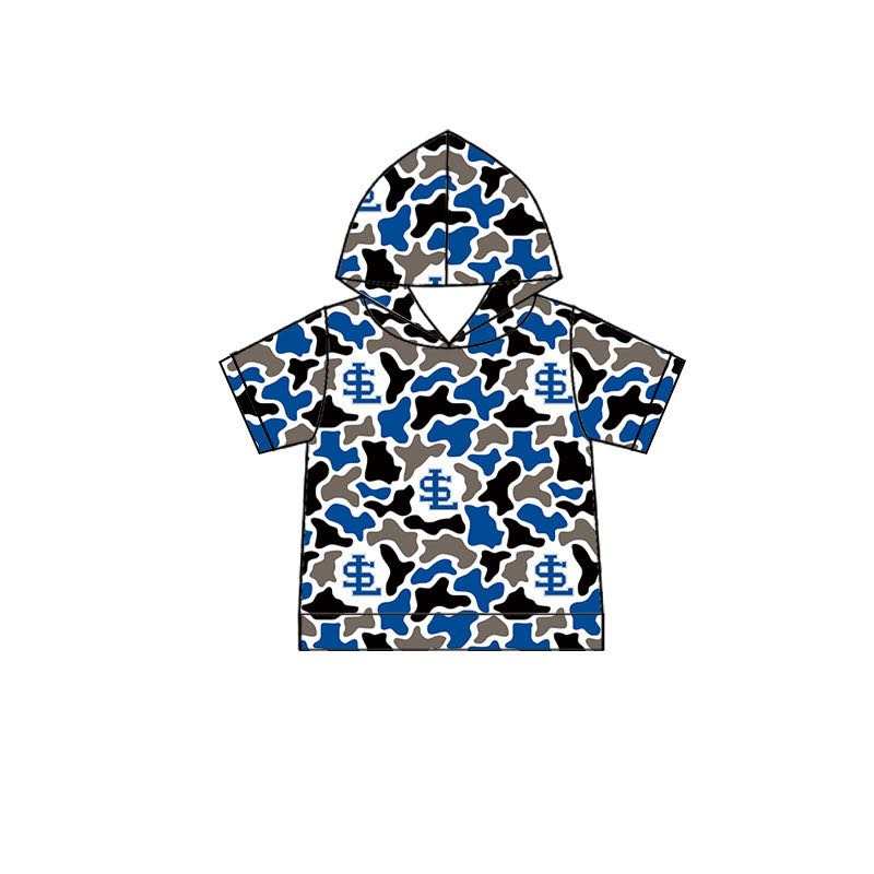 Preorder (moq 5)Baby Boys Blue Black Camo SL Team Short Sleeve Hoodies Top