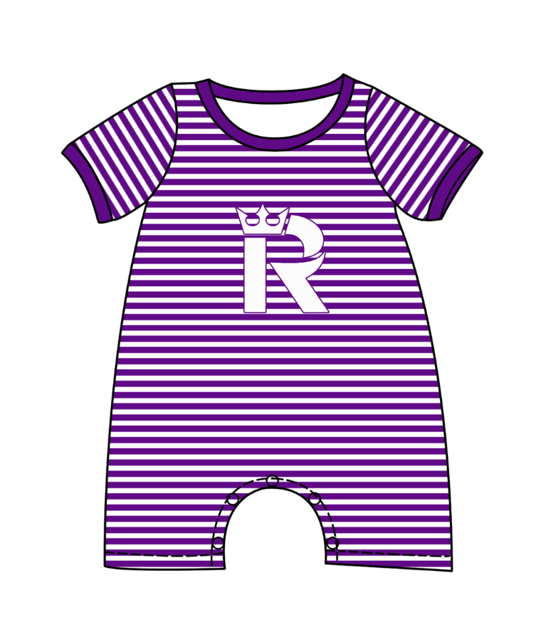preorder(moq 5) Baby Boys Short Sleeve Purple Stripe Crown R Team Rompers