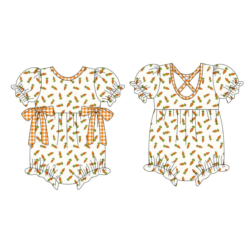 Preorder (moq 5)Baby Girls Short Ruffle Sleeve Carrots Bows Easter Rompers