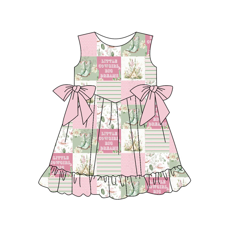 Preorder (moq 5)Baby Girls Western Little Cowgirl Bows Knee Length Dresses