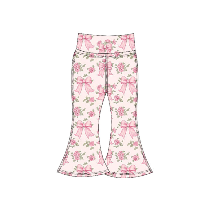 Preorder (moq 5)Baby Girls Pink Bows Flowers Bell Bottom Pants