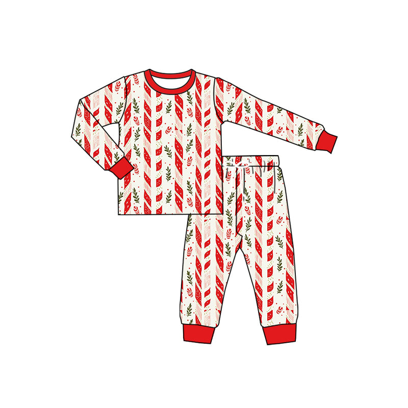 Preorder (moq 5)Baby Boys Long Sleeves Red Candy Cane Stripe Top Pant Pajamas Set