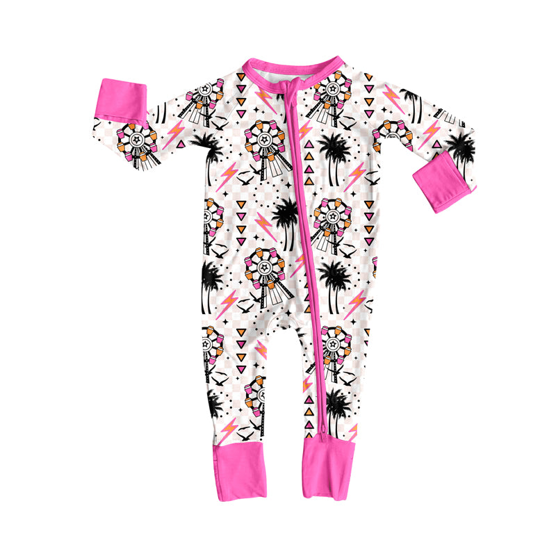 preorder(moq 5)Baby Infant Boys Long Sleeves Pink Beach Birds Zipper Rompers
