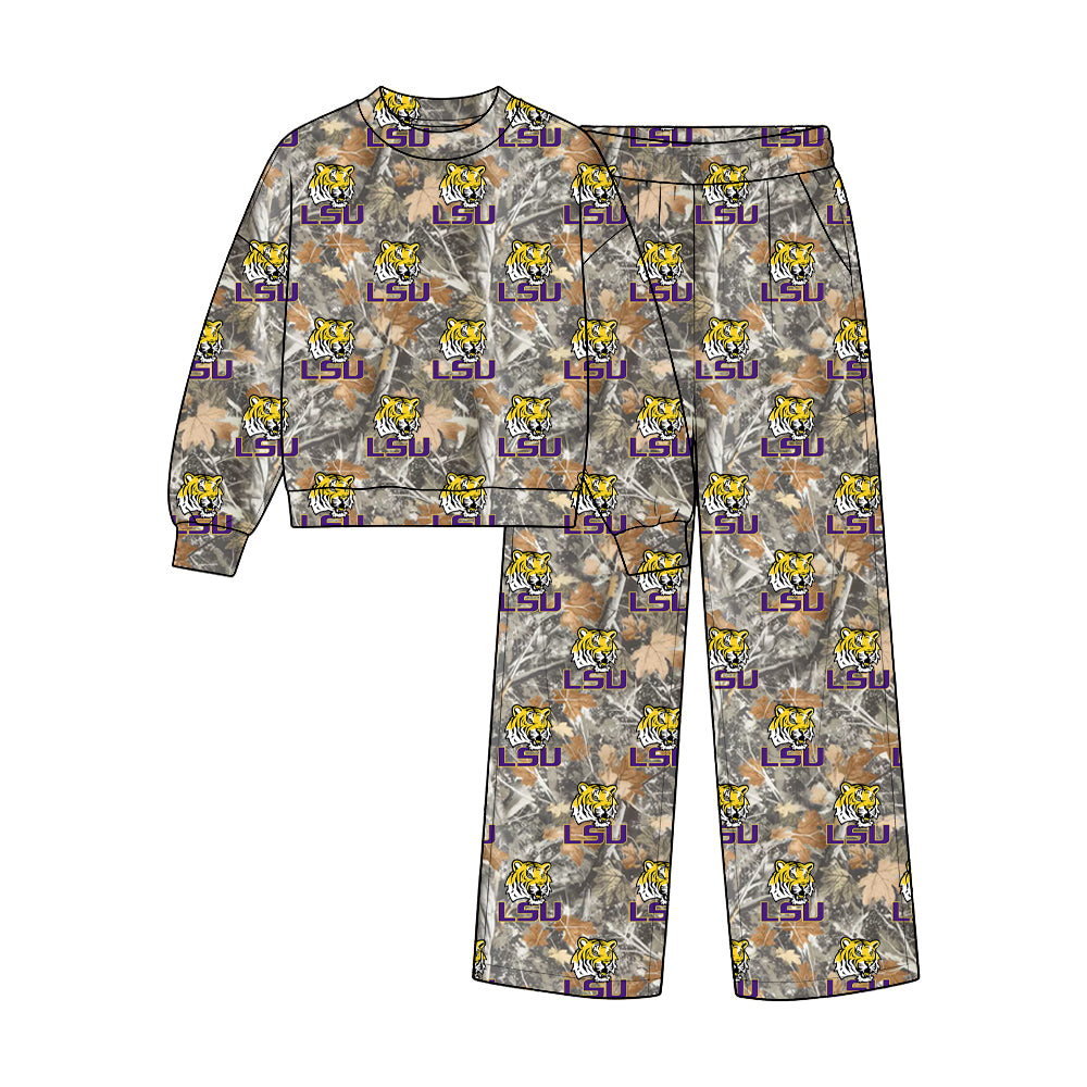 Preorder (moq 5) Baby Boys Leaves Camo Louisiana Top Pant Team Clothes Sets