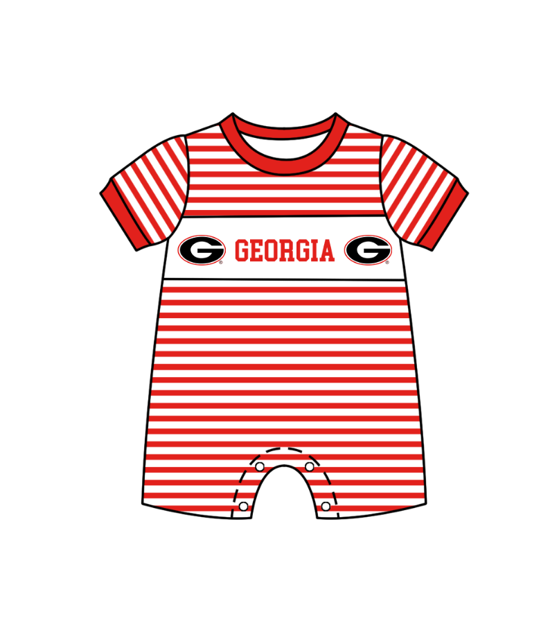 Preorder (moq 5)Baby Boys Short Sleeve Georgia Red Stripe Team Rompers
