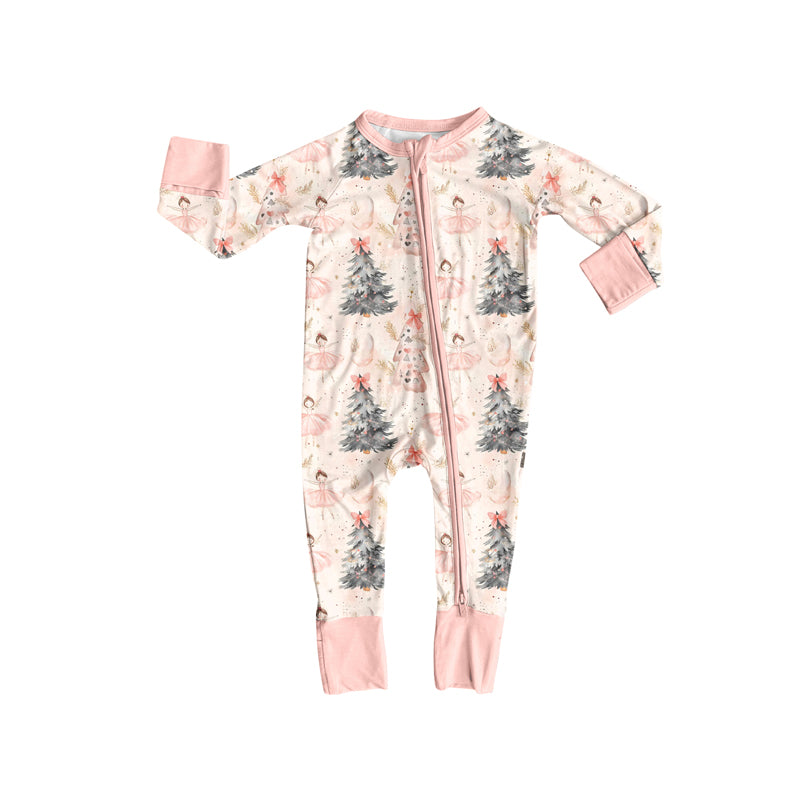 Preorder (moq 5)Baby Girls Long Sleeves Peach Dancers Trees Zipper Pant Rompers