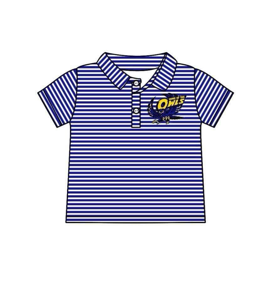 Preorder moq 5 Baby Boys Blue Stripes OWLS Team Polo Shirts Tops