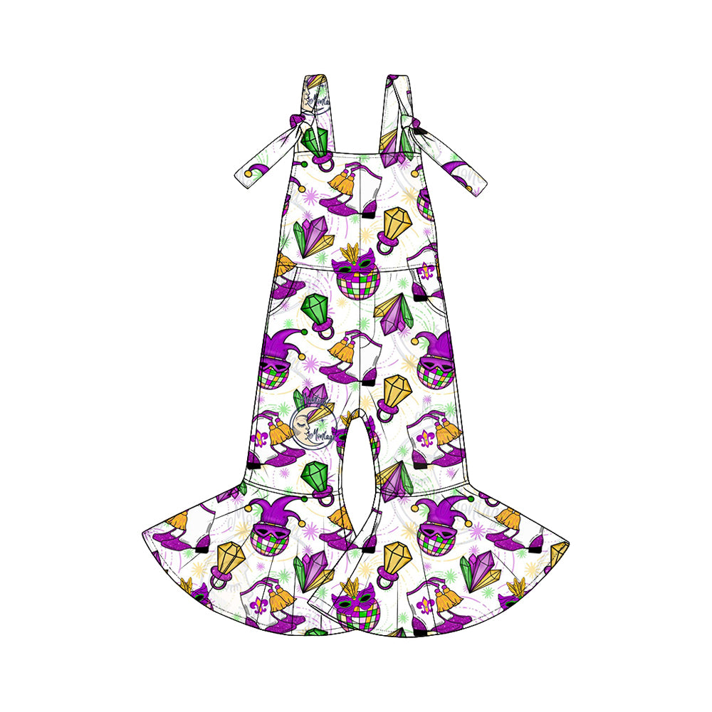 Pre-order(moq5) Cute Girls Easter Sleeveless Tie Strap Flared Jumpsuit with Pockets