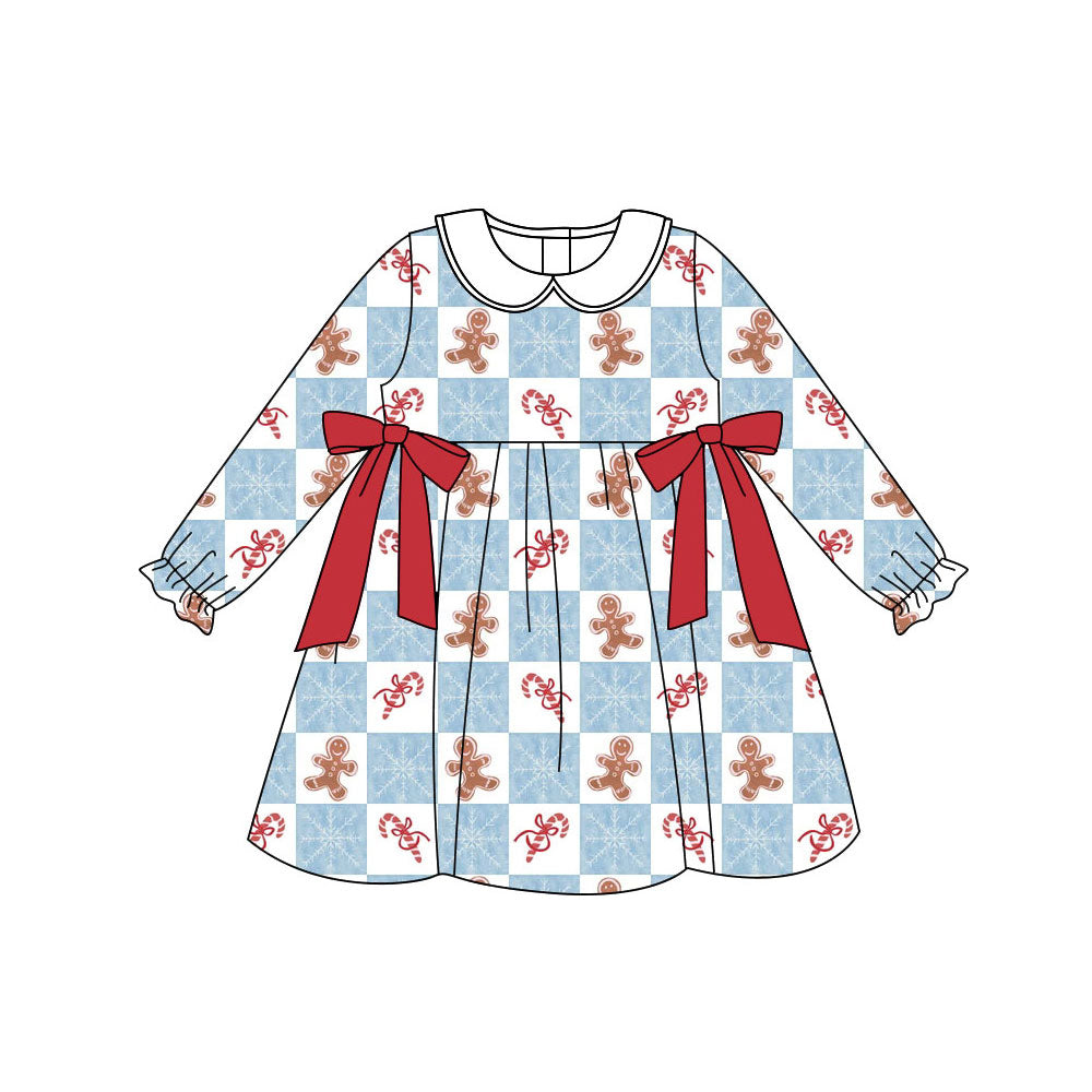 Preorder (moq 5)Baby Girls Gingerbread Candy Cane Christmas Knee length Dress