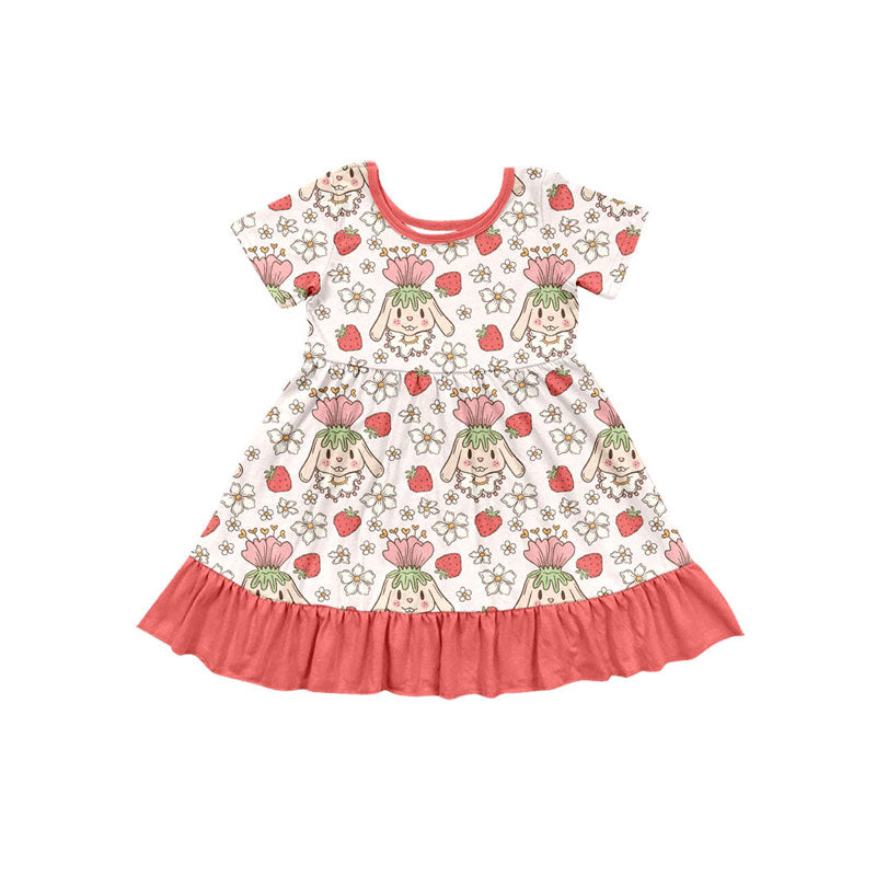Preorder(moq 5) Baby Girls Flowers Rabbits Easter Ruffle Knee Length Dresses