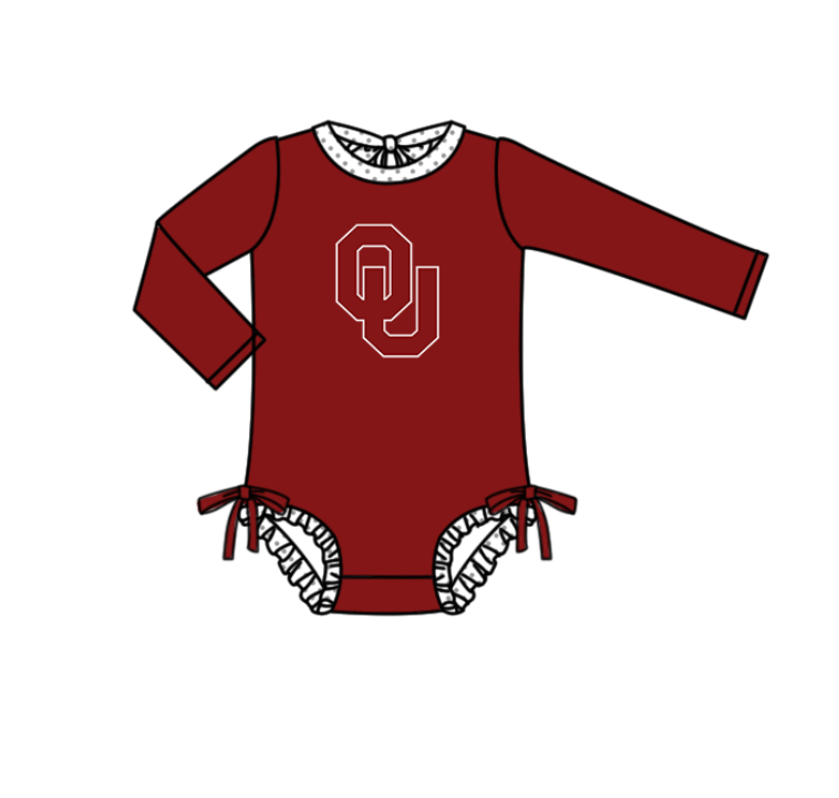 Preorder moq 5 Baby Girls Red Long Sleeve OU Team Swimsuits