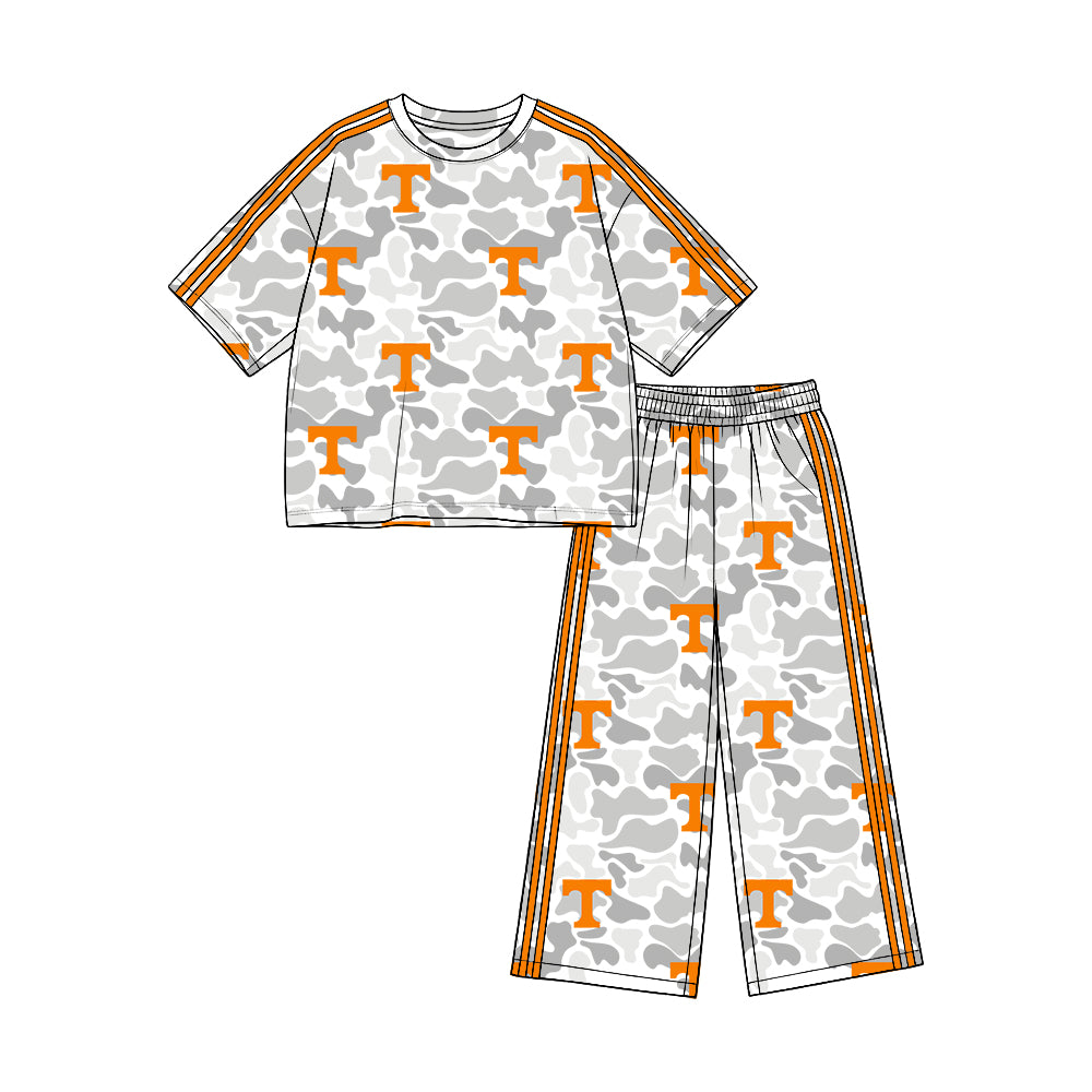 Preorder (moq 5)Baby Girls Light Grey Tennessee Top Pockets Flare Pant Team Clothes Set