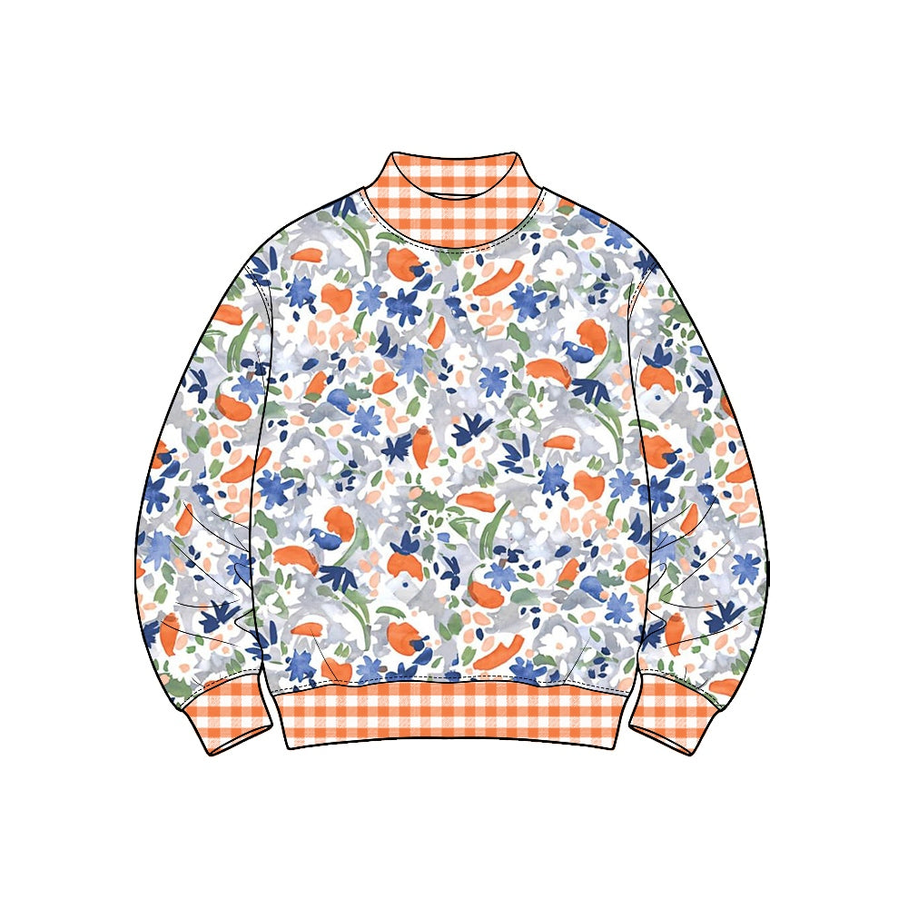 Preorder(moq 5) Girls Long Sleeve Mock Neck Top Floral Printed Children clothing set