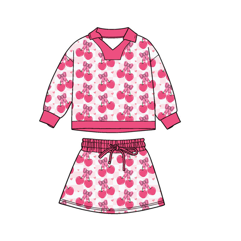 Preorder (moq 5)Baby Girls Hearts Cherry Checked Top Skirt Shorts Valentines Clothes Sets