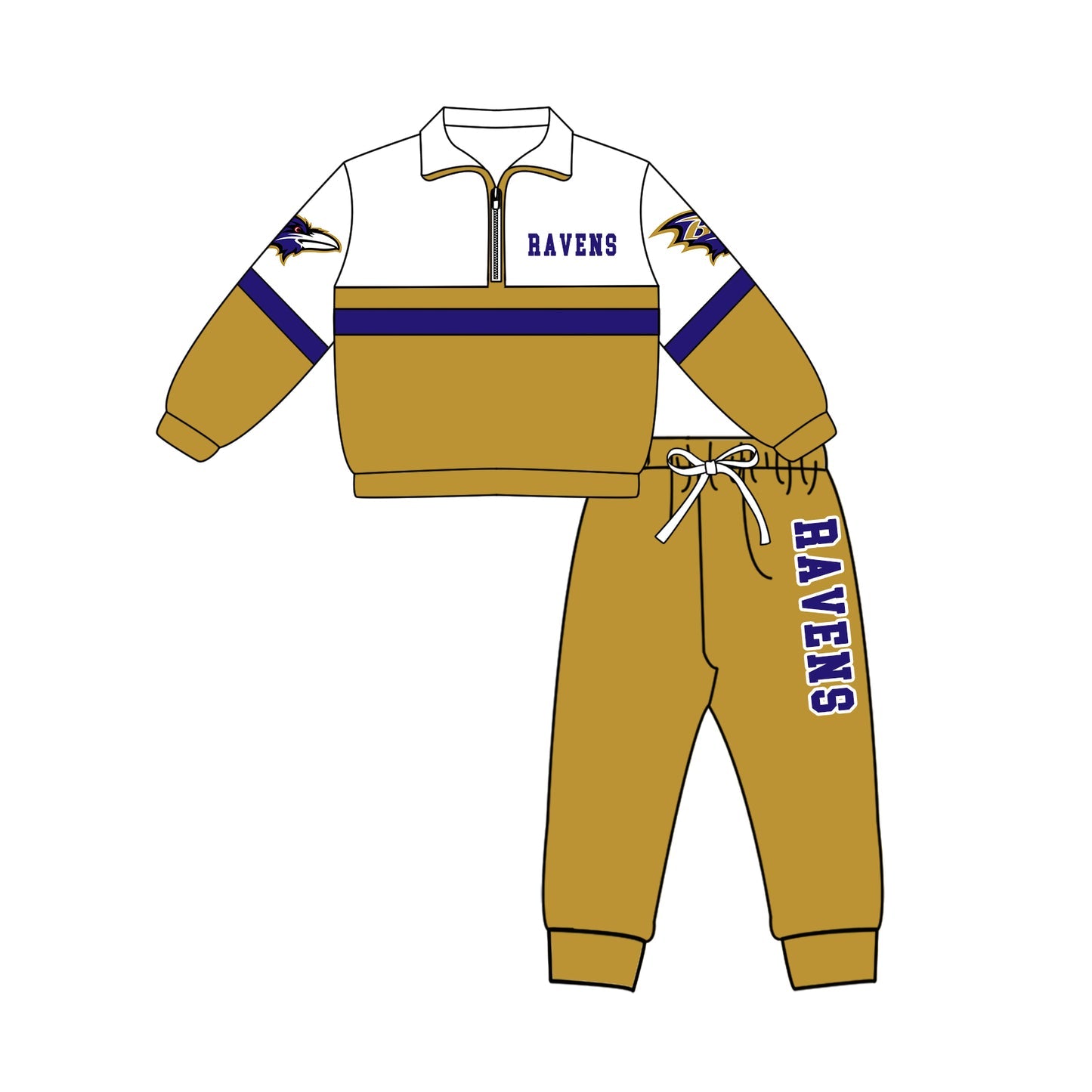 Preorder (moq 5)Baby Boys B Ravens Zip Pullovers Jogger Team Clothes Set