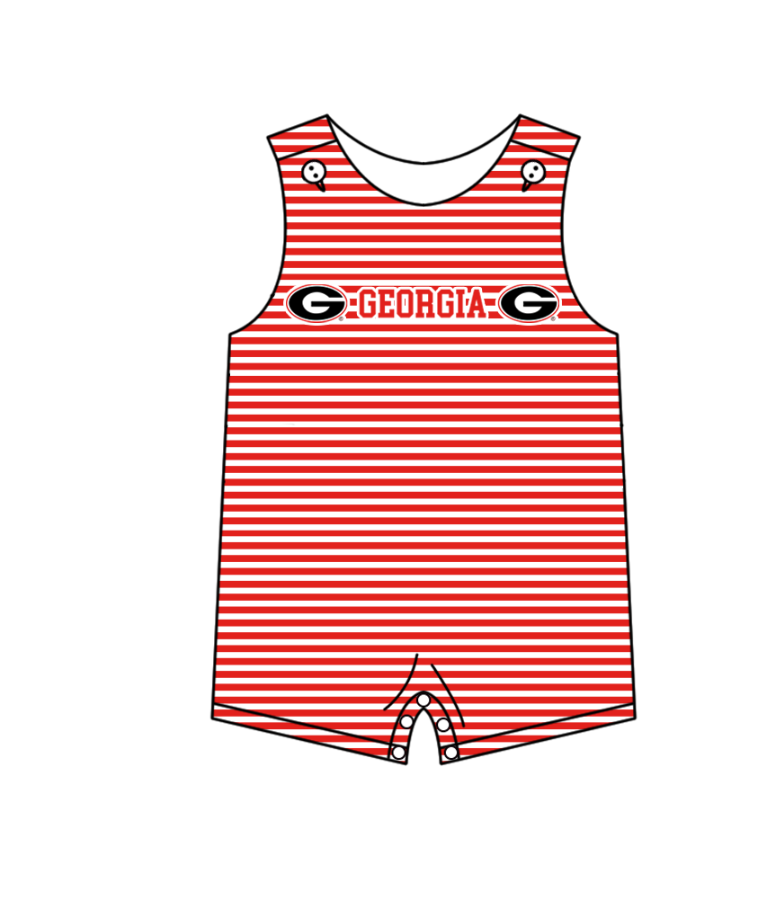Preorder (moq 5)Baby Boys Sleeveless Georgia Red Stripe Team Rompers