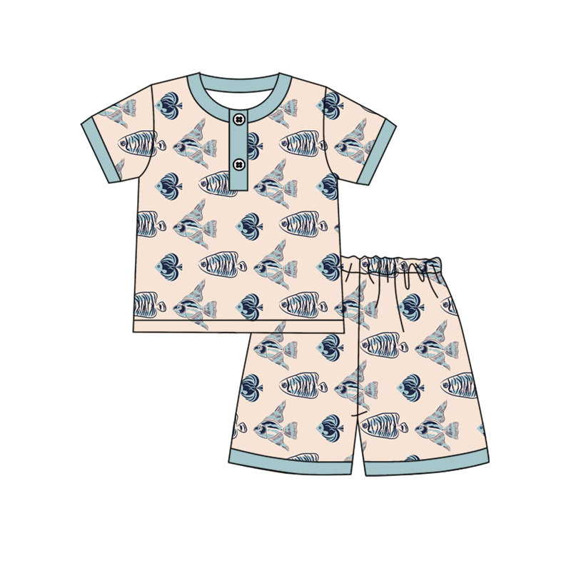 Preorder (moq 5)Baby Boys Fish Cute Summer Shirt Top Shorts Pajamas Clothes Sets