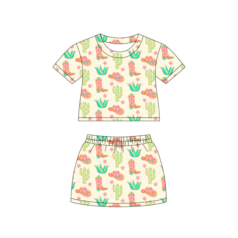 Preorder (moq 5)Baby Girls Hats Boots Stars Top Skirt Shorts Western Clothes Set