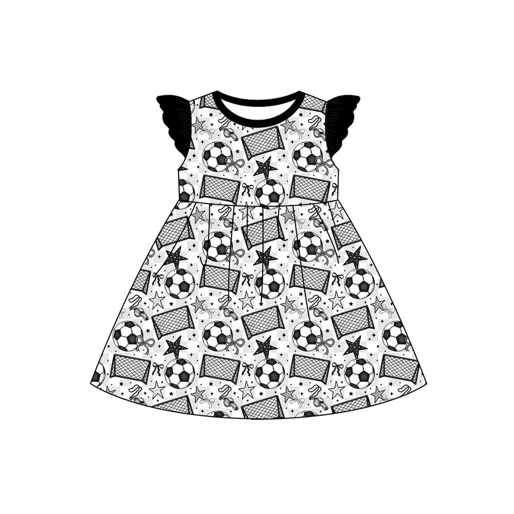 Preorder (moq 5)Baby Girls Flutter Sleeve Stars Footballs Team Knee Length Dresses