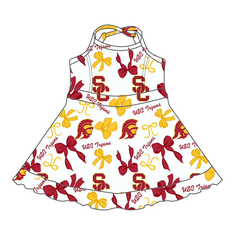 Preorder (moq 5)Baby Girls Sleeveless Bows Plaid SC Shorts Ruffle Team Knee Length Dresses