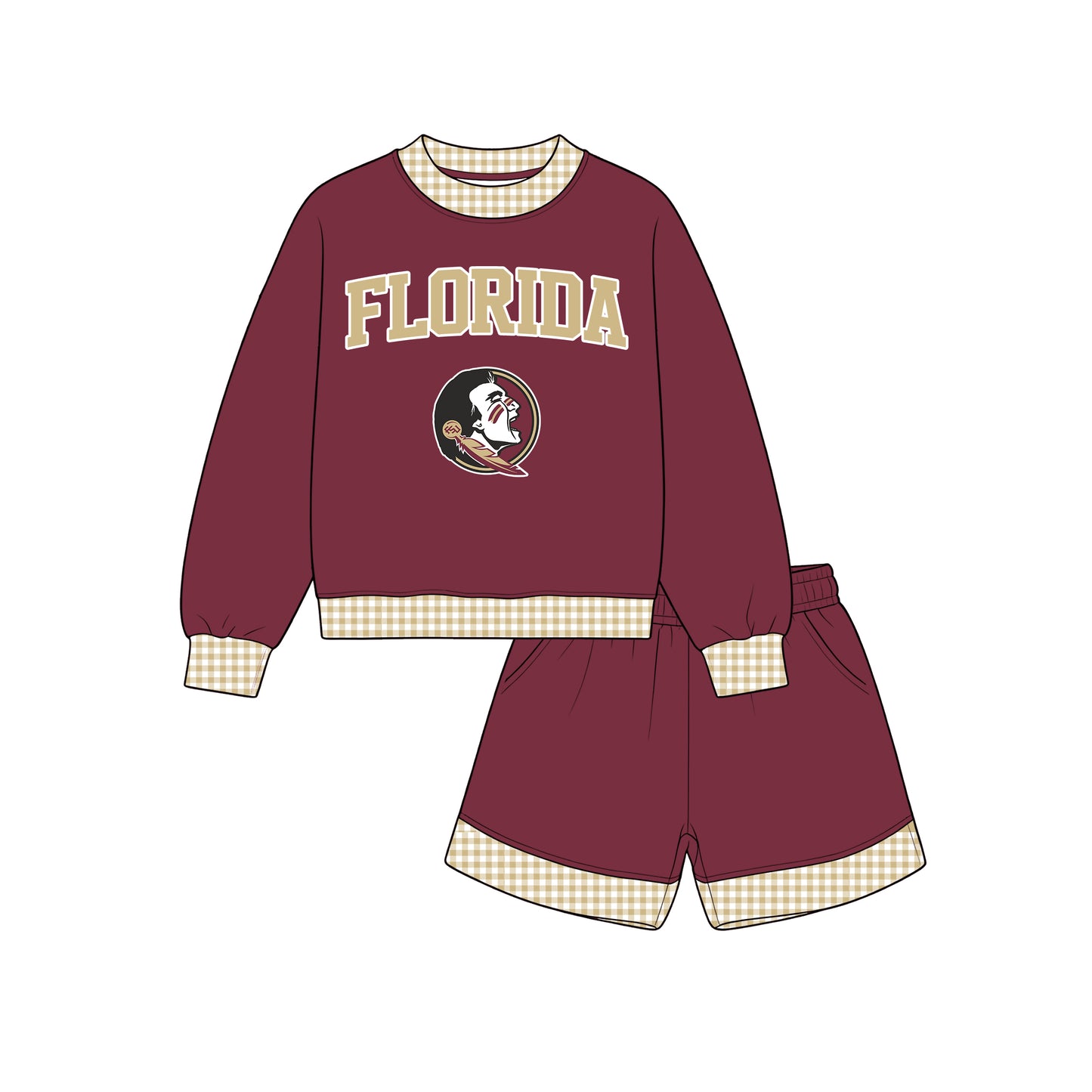 Preorder (moq 5)Baby Girls Florida Long Sleeve Top Pockets Shorts Team Clothes Sets