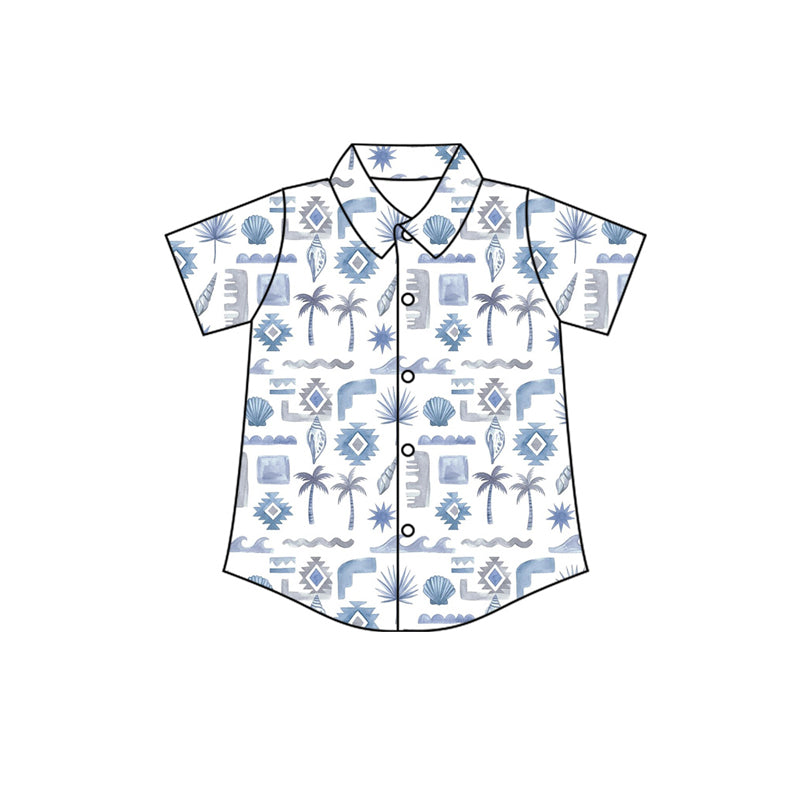 Preorder (moq 5)Baby Boys Short Sleeve Aztec Beach Button Shirts Top