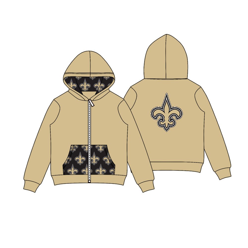 Preorder (moq 5)Baby Boys Khaki Tridents Team Pocket Zipper Hoodies Tops