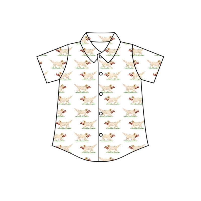 Preorder(moq 5) Baby Boys Short Sleeve Dogs Plaid Button Shirts Top