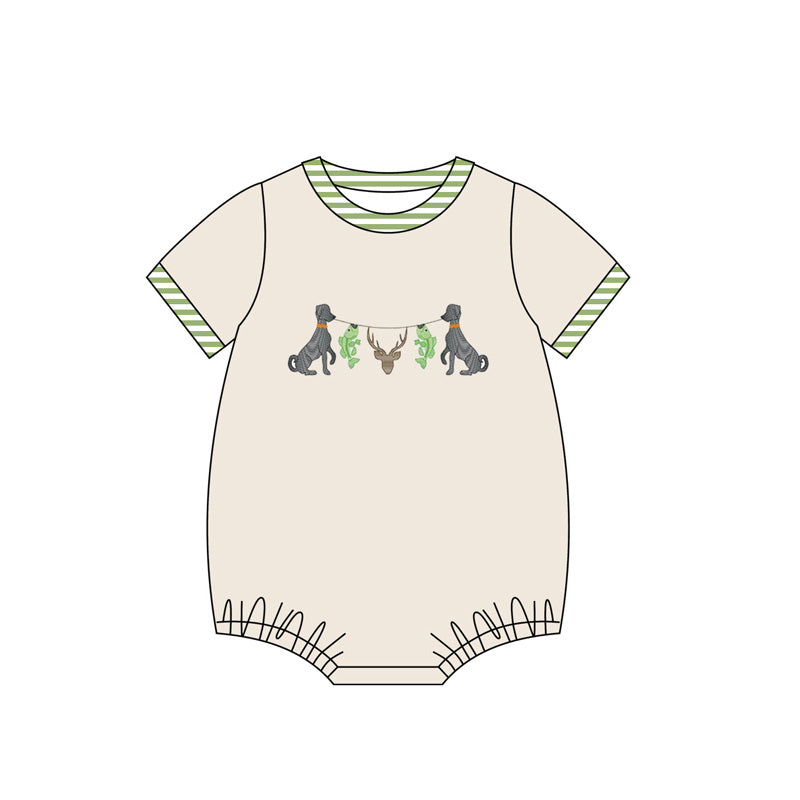 Preorder(moq 5)Baby Infant Boys Dog Fishing Deers Short Sleeve Rompers