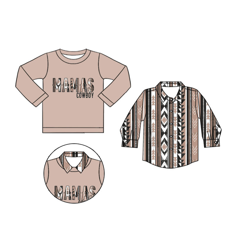 Preorder (moq 5)Baby Boys Long Sleeves Aztec Mama's Cowboy 2 Piece Shirts Top