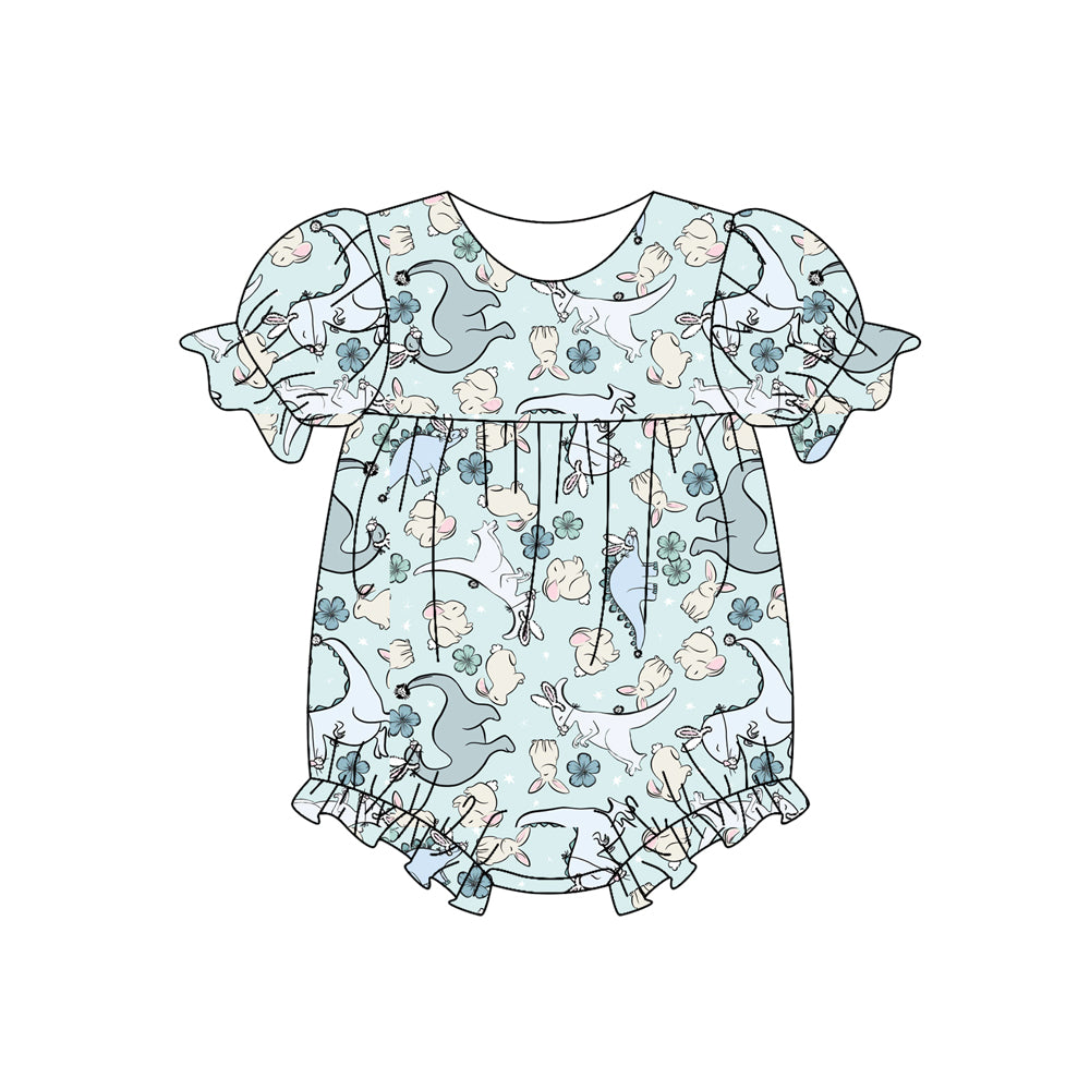 Preorder (moq 5)Baby Girls Rabbit Dinosaur Flowers Easter Ruffle Rompers