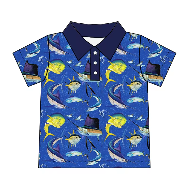 Baby Boys Fish Short Sleeve Buttons Top Shirt Preorder(moq 5)