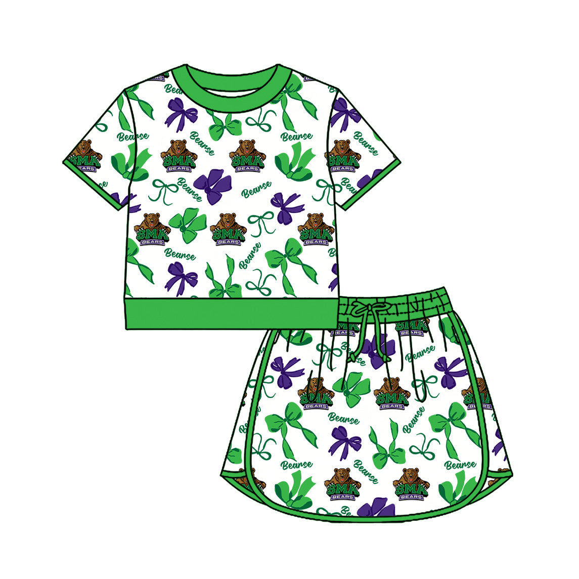 Preorder (moq 5)Baby Girls Bows SMA Bears Top Skirt Short Team Clothes Set