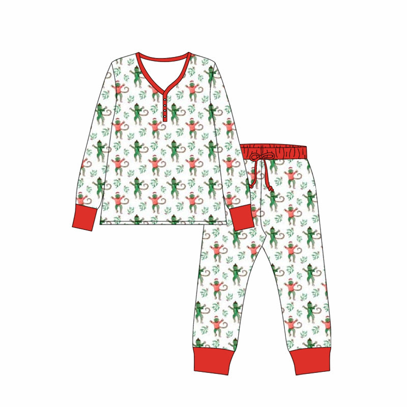 Preorder (moq 5)Baby Girls Green Red Money Christmas Long Sleeves Pajamas Sets