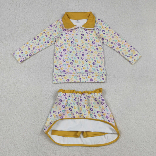 Baby Girls Mardigras Leopard Zipper Pullovers Skirt Shorts Yoga Active Clothes Set