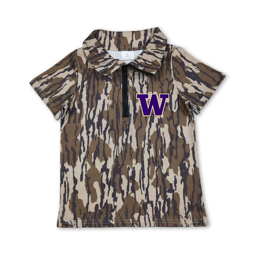 Preorder (moq 5)Baby Boys Olive Wood Camo Washington Huskies Team Zip Pullovers Top