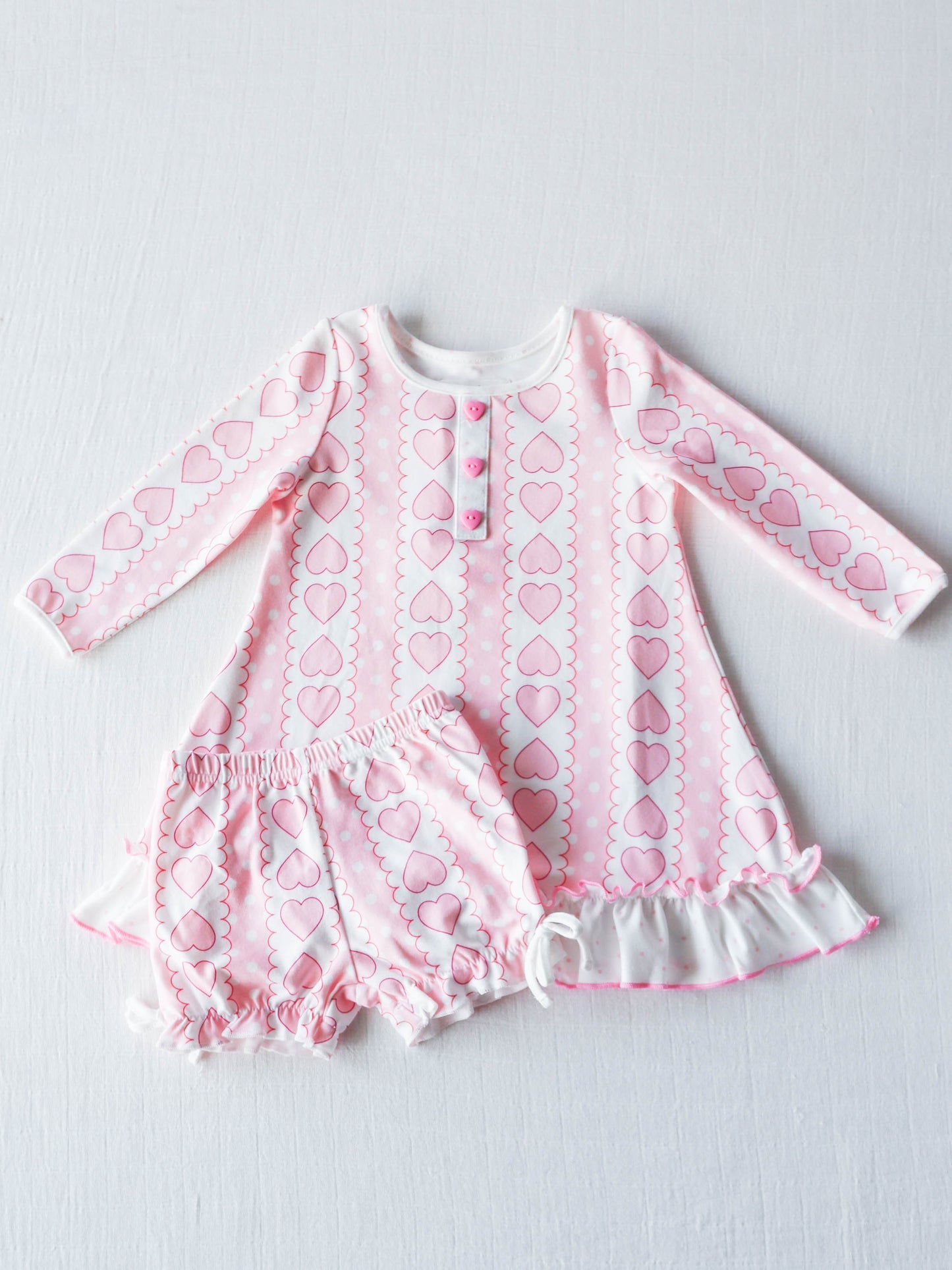 Baby Girls Pink Hearts Tunic Ruffle Shorts Clothes Sets Preorder(moq 5)
