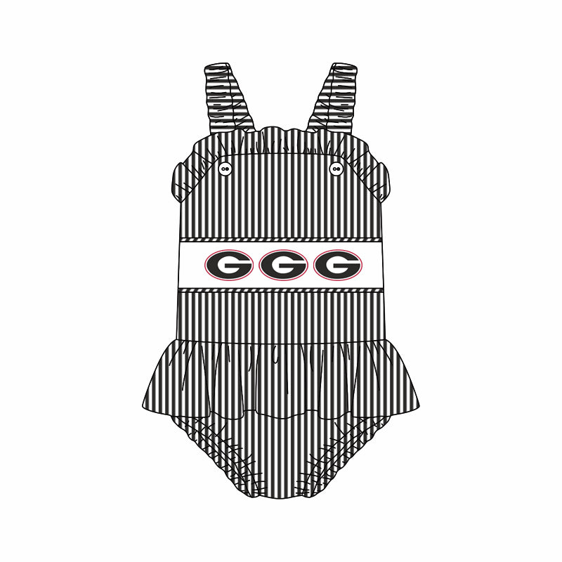 Preorder (moq 5)Baby Girls Strap Black Stripe G Tunic Bummies Team Rompers