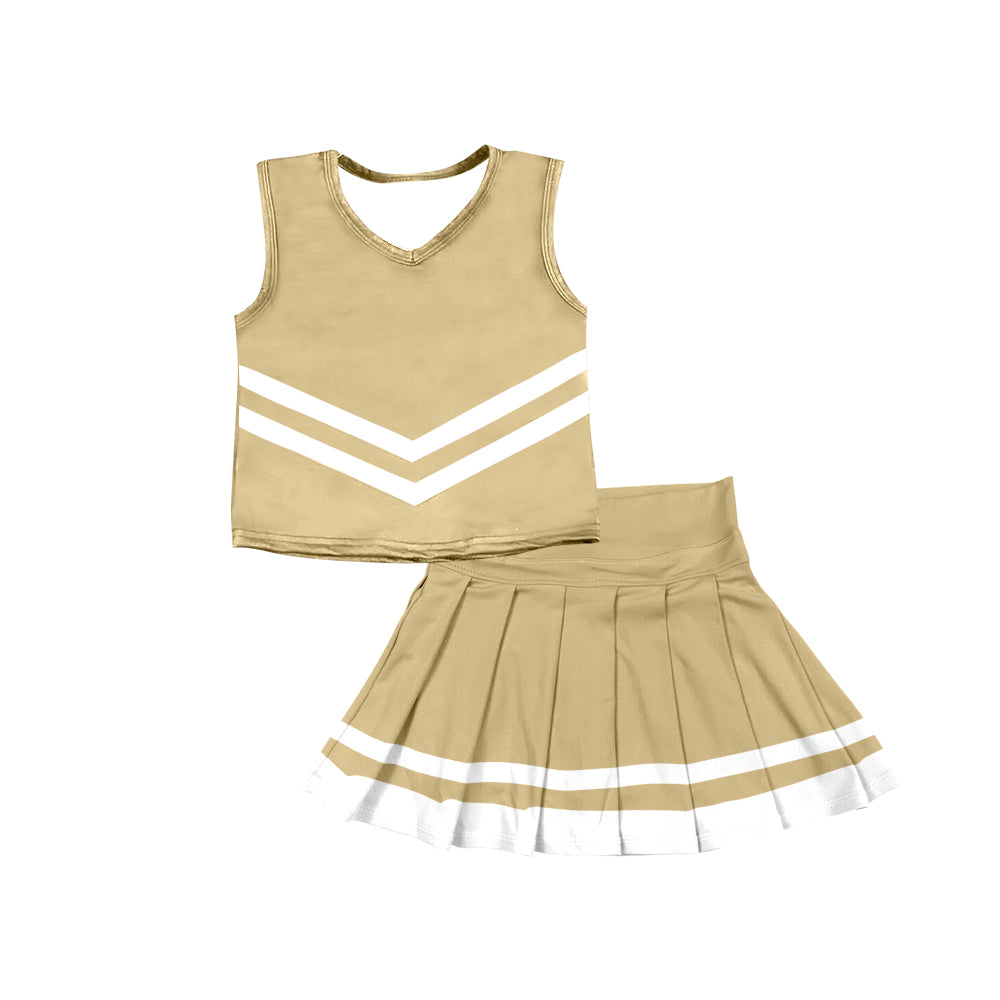 Preorder (moq 5)Baby Girls Khaki Sleeveless Team Vest Pleated Skorts Set
