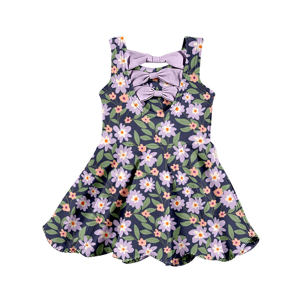 Preorder (moq 5)Baby Girls Sleeveless Colorful Flowers Scallop Shorts Knee Length Dresses