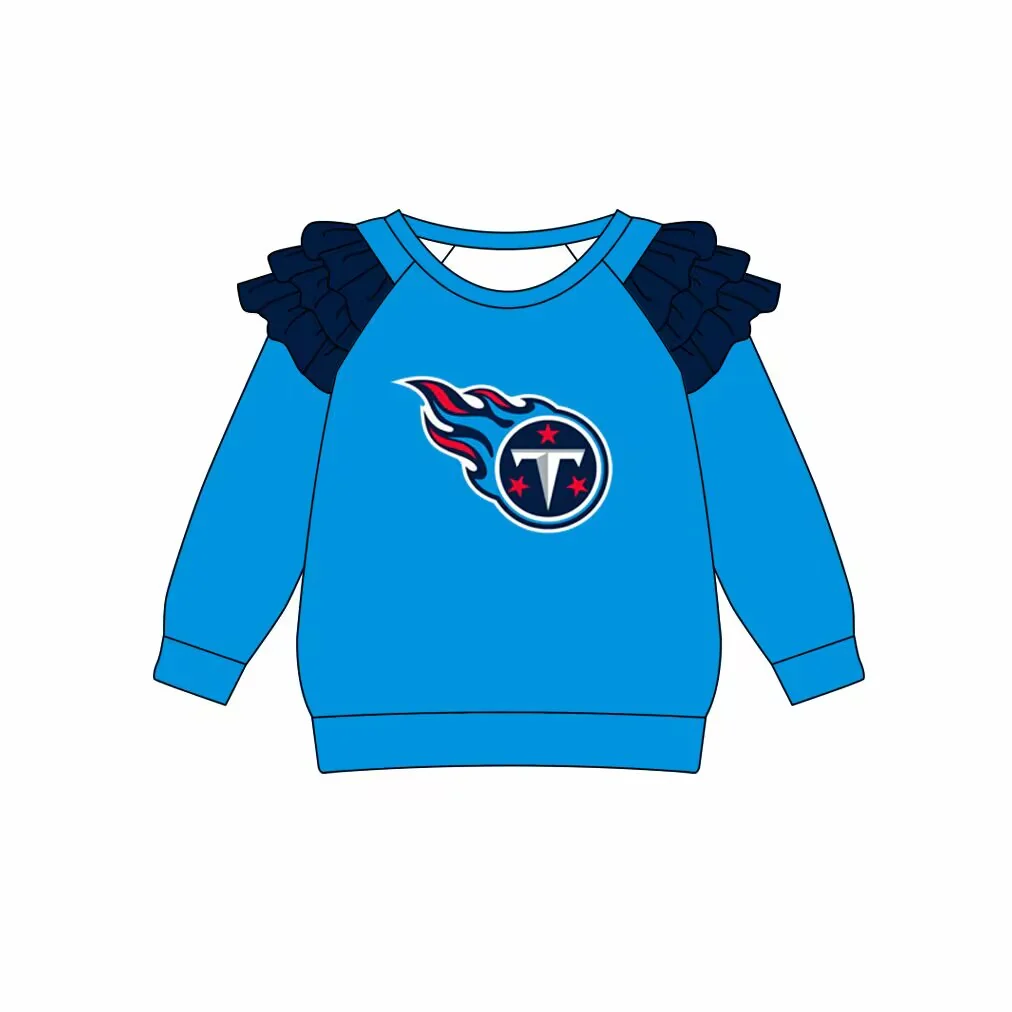 Preorder moq 5 Baby Girls Blue T Team Flutter Sleeve Long Sleeve Tops