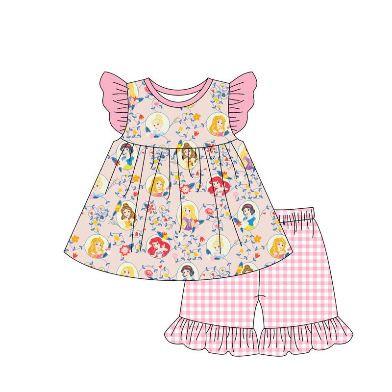 Preorder (moq 5)Baby Girls Princess Tunic Top Ruffle Shorts Clothes Sets