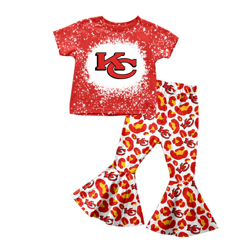Baby Girls K C Team Shirt Red Leopard Bell Pants Clothing Sets Preorder(moq 5)