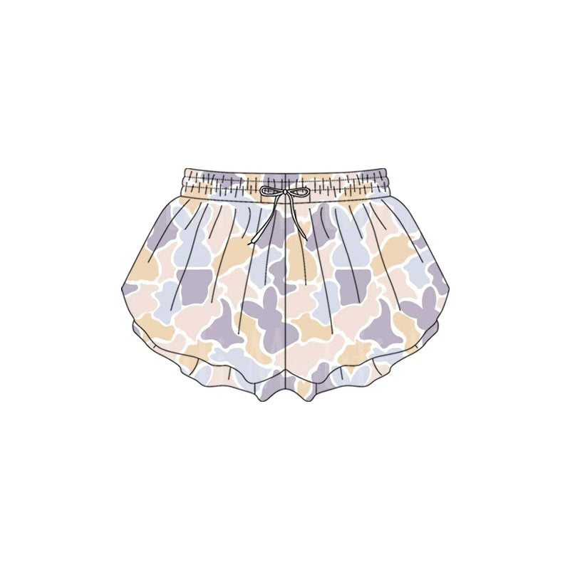 Preorder (moq 5)Baby Girls Colorful Rabbits Camo Easter Ruffle Shorts Bottom