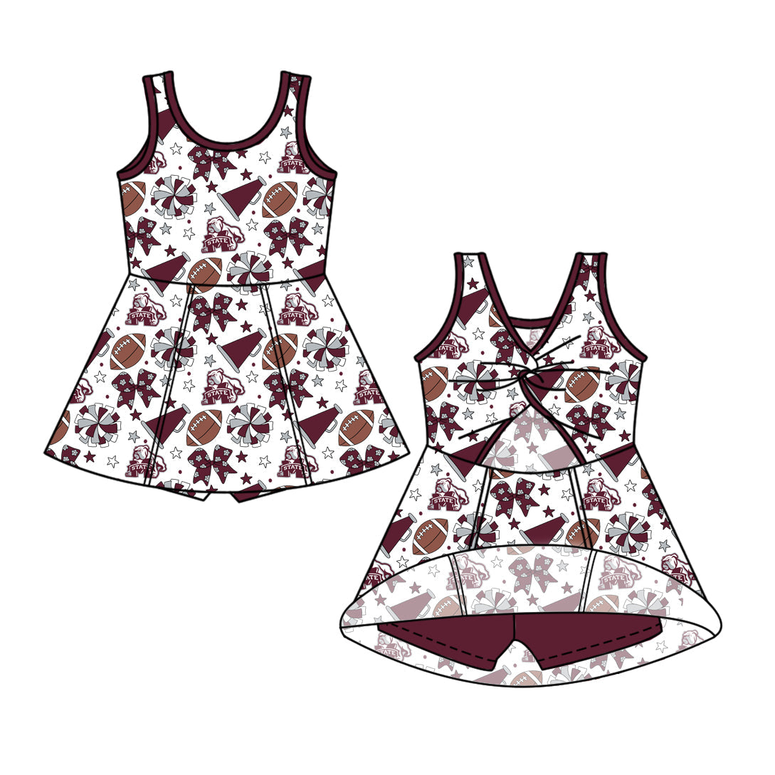 Preorder (moq 5)Baby Girls Sleeveless Bows Stars Footballs Team Shorts Knee Length Dress