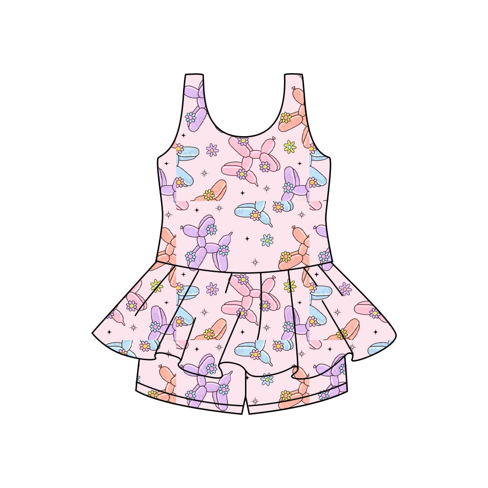 Preorder (moq 5)Baby Girls Cute Dogs Sleeveless Tunic Short Sets