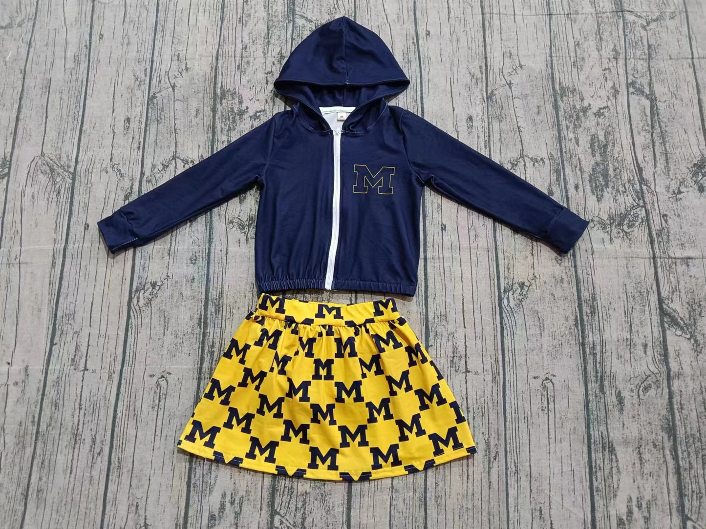 Preorder (moq 5)Baby Girls Navy M Zipper Hoodie Jackets Skorts Team Clothes Sets